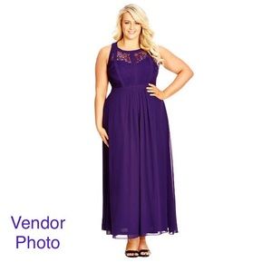 City Chic Maxi Panelled Bodice Dress (Purple, S/16)